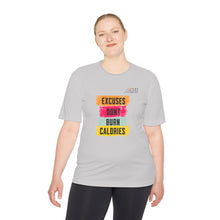 Load image into Gallery viewer, Unisex Workout Tee: "Excuses Don't Burn Calories" – Fitness Shirt, Gym Top, Sportswear, Gift for Athletes, Daily Motivation