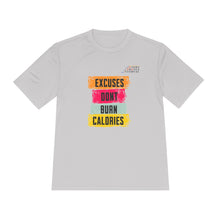 Load image into Gallery viewer, Unisex Workout Tee: "Excuses Don't Burn Calories" – Fitness Shirt, Gym Top, Sportswear, Gift for Athletes, Daily Motivation