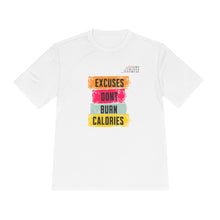 Load image into Gallery viewer, Unisex Workout Tee: "Excuses Don't Burn Calories" – Fitness Shirt, Gym Top, Sportswear, Gift for Athletes, Daily Motivation