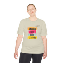 Load image into Gallery viewer, Unisex Workout Tee: "Excuses Don't Burn Calories" – Fitness Shirt, Gym Top, Sportswear, Gift for Athletes, Daily Motivation