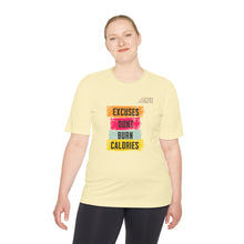 Load image into Gallery viewer, Unisex Workout Tee: "Excuses Don't Burn Calories" – Fitness Shirt, Gym Top, Sportswear, Gift for Athletes, Daily Motivation
