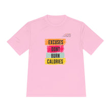 Load image into Gallery viewer, Unisex Workout Tee: "Excuses Don't Burn Calories" – Fitness Shirt, Gym Top, Sportswear, Gift for Athletes, Daily Motivation