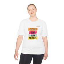 Load image into Gallery viewer, Unisex Workout Tee: "Excuses Don't Burn Calories" – Fitness Shirt, Gym Top, Sportswear, Gift for Athletes, Daily Motivation