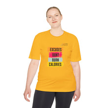 Load image into Gallery viewer, Unisex Workout Tee: "Excuses Don't Burn Calories" – Fitness Shirt, Gym Top, Sportswear, Gift for Athletes, Daily Motivation