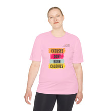 Load image into Gallery viewer, Unisex Workout Tee: "Excuses Don't Burn Calories" – Fitness Shirt, Gym Top, Sportswear, Gift for Athletes, Daily Motivation