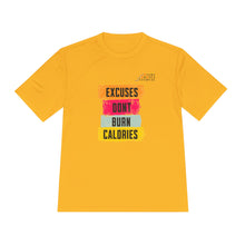 Load image into Gallery viewer, Unisex Workout Tee: "Excuses Don't Burn Calories" – Fitness Shirt, Gym Top, Sportswear, Gift for Athletes, Daily Motivation