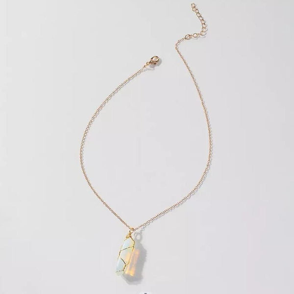 Hand-wound Hexagon Pendant Necklace Natural Stone Crystal Necklace Lucky Stone Necklace