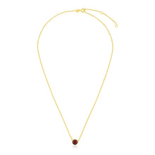 Load image into Gallery viewer, 14k yellow gold necklace with round garnet pendant, 17 inch chain, women’s jewelry