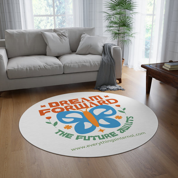 Inspirational Round Rug - 'Dream Forward' Butterfly Design for Home Decor
