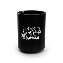 Load image into Gallery viewer, Imagine Work Black Mug, 15oz Coffee Cup, Creative Inspiration Mug, Unique Gift for Artists, Motivational Drinkware, Home Office Decor
