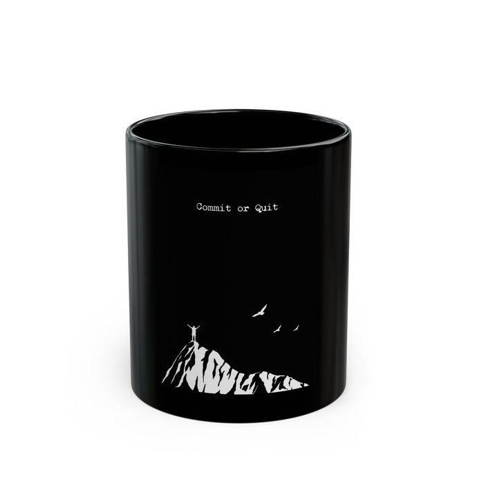 Inspirational Black Mug - Commit or Quit, Motivational Gift, Coffee Lover, Office Decor, Self Improvement, Espresso Cup