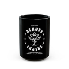Load image into Gallery viewer, Inspirational Black Mug - &#39;Beauty Inside&#39; Coffee Cup for Self-Love and Reflection

