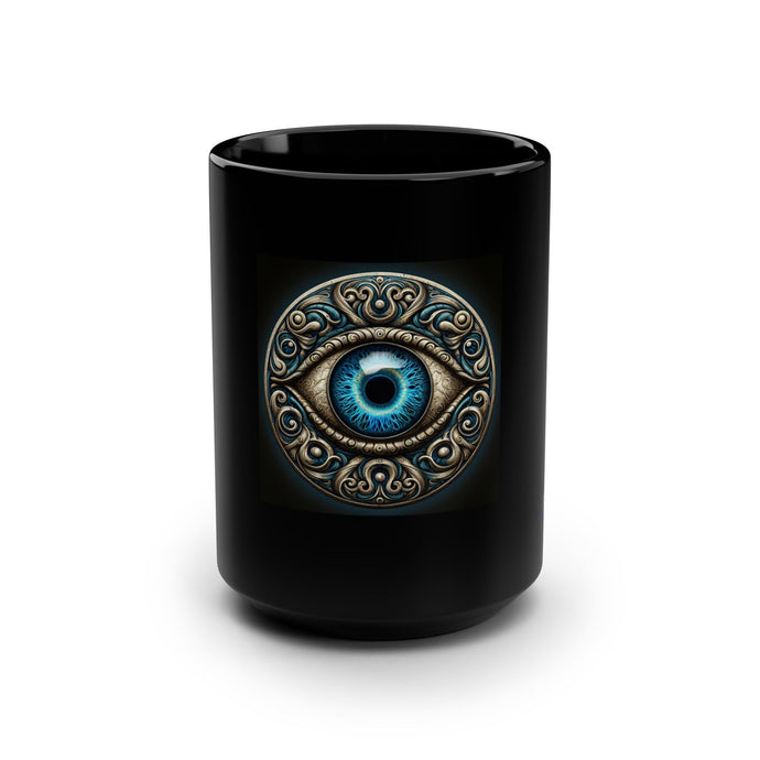 Mystical Eye Black Mug, 15oz - Perfect for Coffee Lovers and Spiritual Seekers