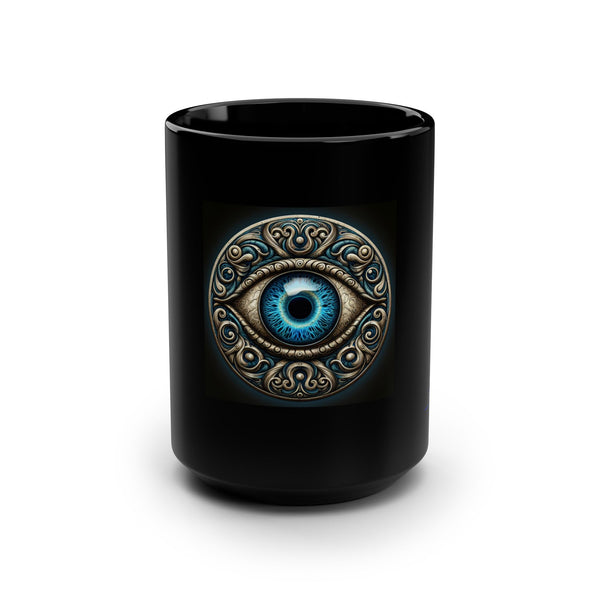 Mystical Eye Black Mug, 15oz - Perfect for Coffee Lovers and Spiritual Seekers