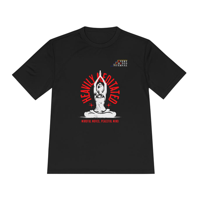 Heavily Meditated Unisex Moisture Wicking Tee - Mindful Moves, Peaceful Mind