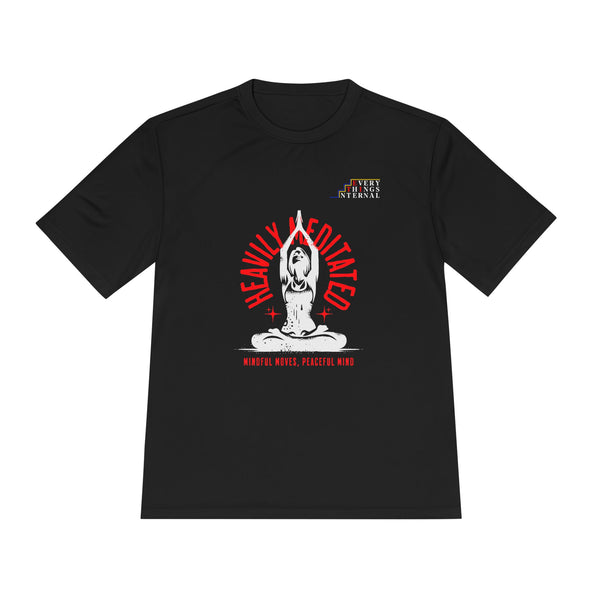 Heavily Meditated Unisex Moisture Wicking Tee - Mindful Moves, Peaceful Mind
