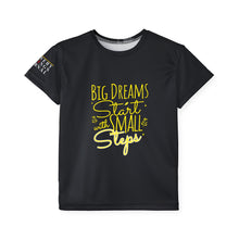 Load image into Gallery viewer, Kids Motivational Sports Jersey - Big Dreams Start with Small Steps
