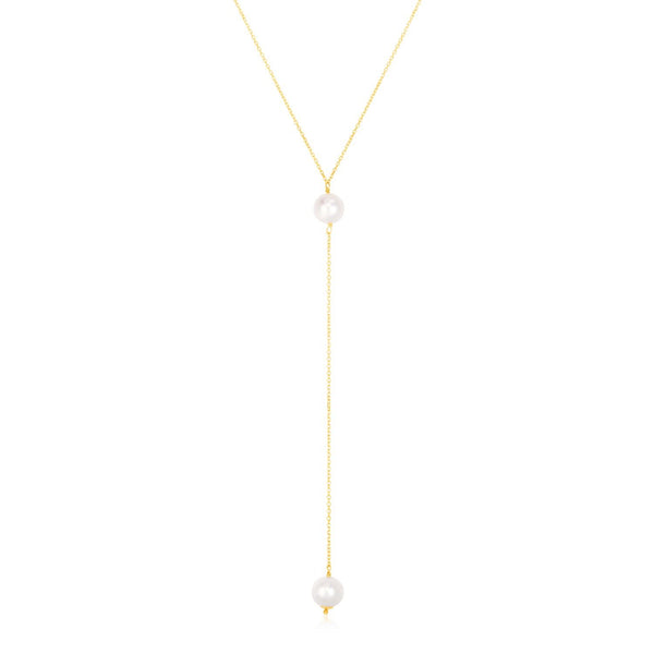 14k Yellow Gold Lariat Necklace with Pearls