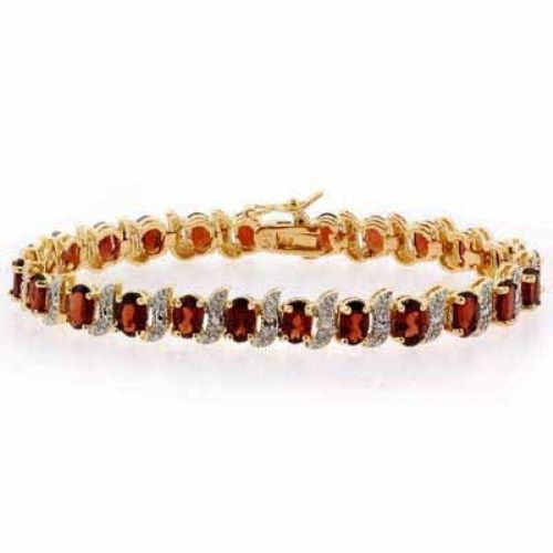 18K Gold over Stelring Silver 13.20ct. TGW Garnet & Diamond Accent S and Oval Tennis Bracelet