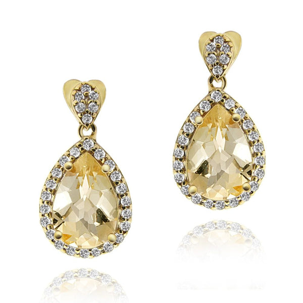 18K Gold over Sterling Silver 5.5ct Citrine & CZ Teardrop Dangle Earrings