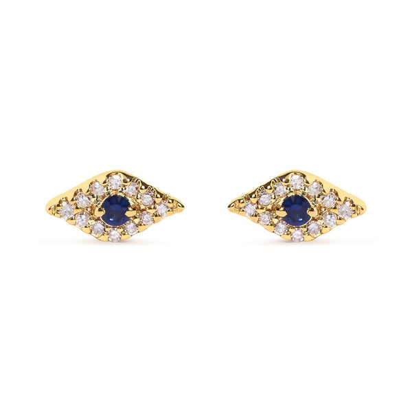 10K Yellow Gold Blue Sapphire and Diamond Accent Evil Eye Stud Earring (H-I Color, I1-I2 Clarity)