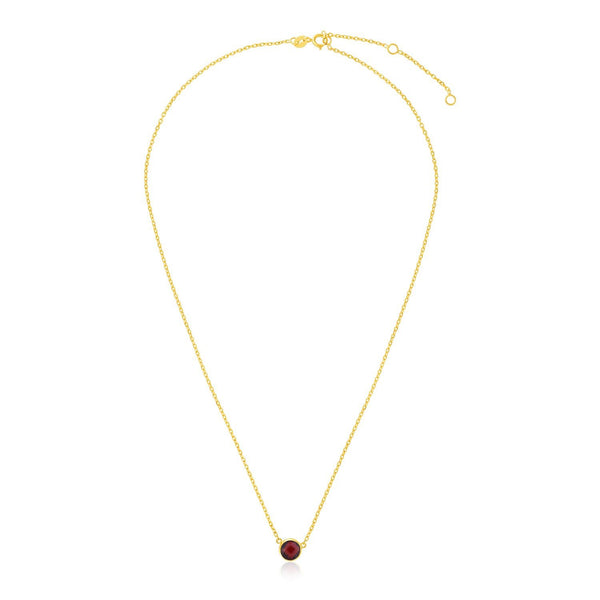 14k Yellow Gold Necklace with Round Garnet – 17 Inch, Women’s Jewelry